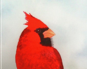 Cardinal I, backyard bird, songbird, male cardinal on a snowy evergreen branch, forest scene, beautiful red songbird