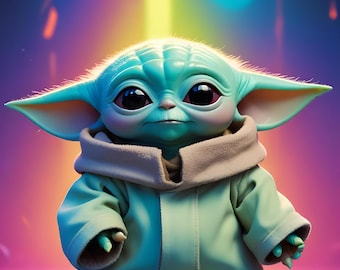 5 hi res Grogu The Mandalorian, vibrant neon styles, high resolution files for t-shirts, posters, mugs and more, instant download