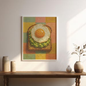 Egg & Avocado Toast Kitchen Print – Breakfast Wall Art, Brunch Digital Download, Modern Foodie Poster, Dining Room Cafe Decor