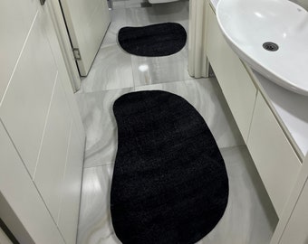 Set di 2 tappetini da doccia curvi - 50 x 60 cm - 60 x 100 cm - Tappetino da bagno a forma di U in 100% cotone - Super morbido, assorbente - Tappetino da bagno arrotondato