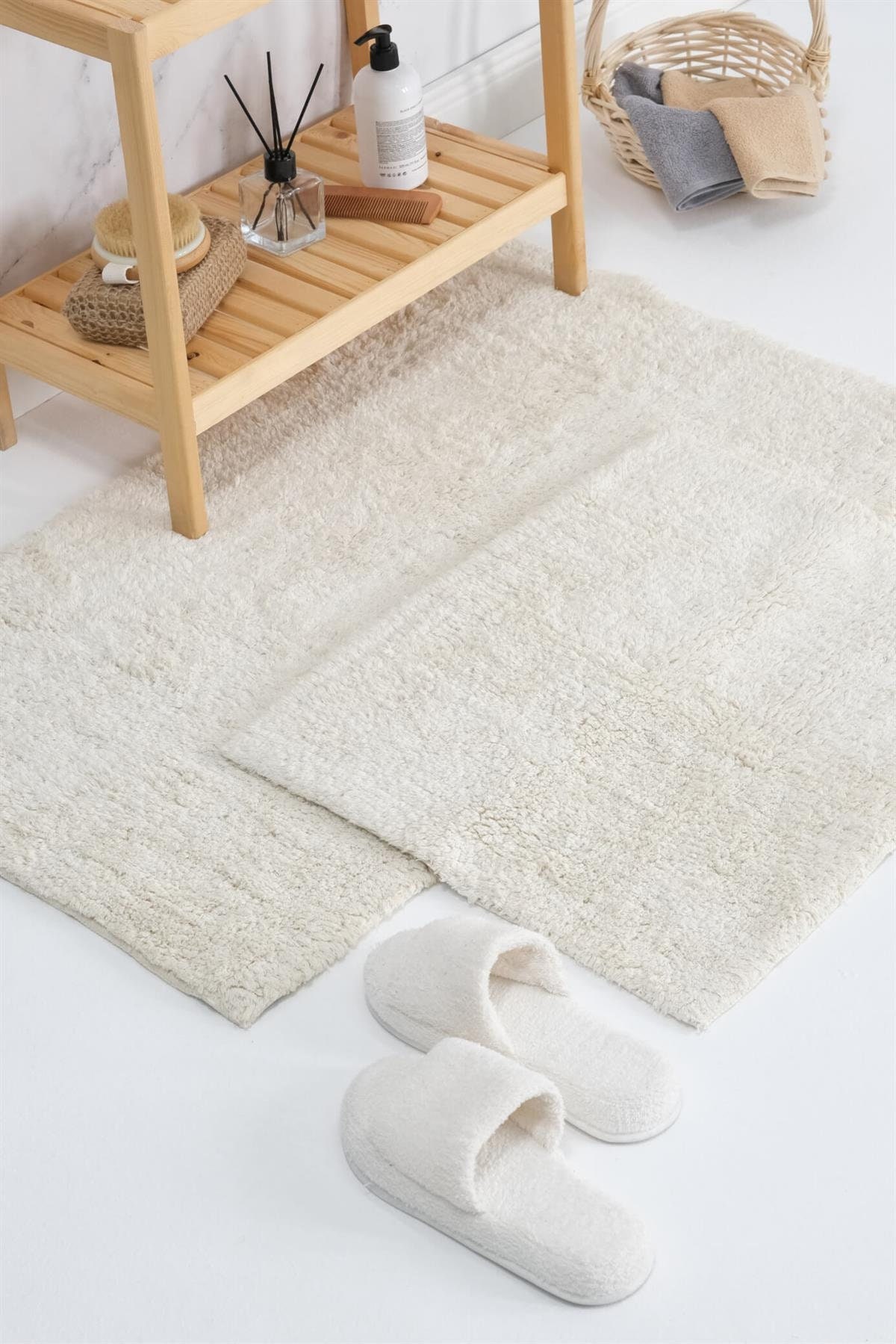Cotton %100 Bath Mat Set of 2 50 X 60cm 60 X 100cm Cottage Style Decor ...