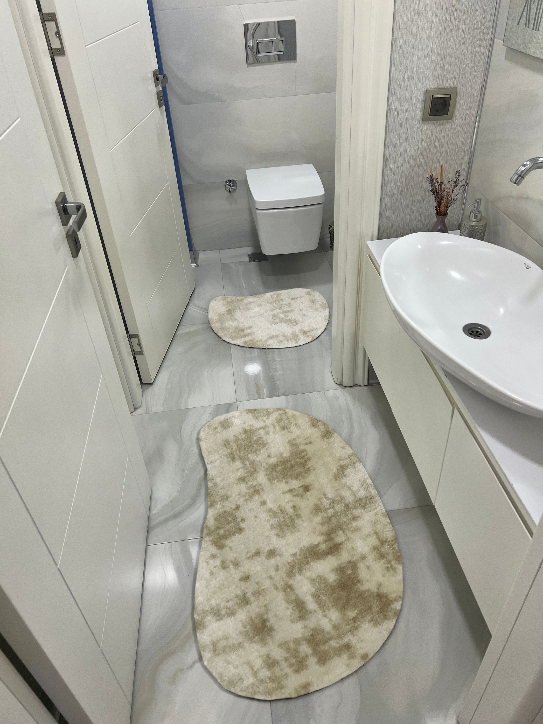 Curved Shower Mat Set of 2 50 X 60cm 60 X 100cm 100 Cotton Ushaped