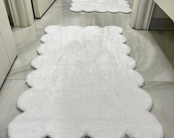 Tapis de bain fabriqué à la main 50 x 60 cm, tapis de bain touffetés lavables en peluche, tapis de décoration de salle de bain floral nordique, tapis de bain paysage abstrait en relief, lot de 2