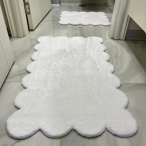 Tapis de bain fabriqué à la main 50 x 60 cm, tapis de bain touffetés lavables en peluche, tapis de décoration de salle de bain floral nordique, tapis de bain paysage abstrait en relief, lot de 2