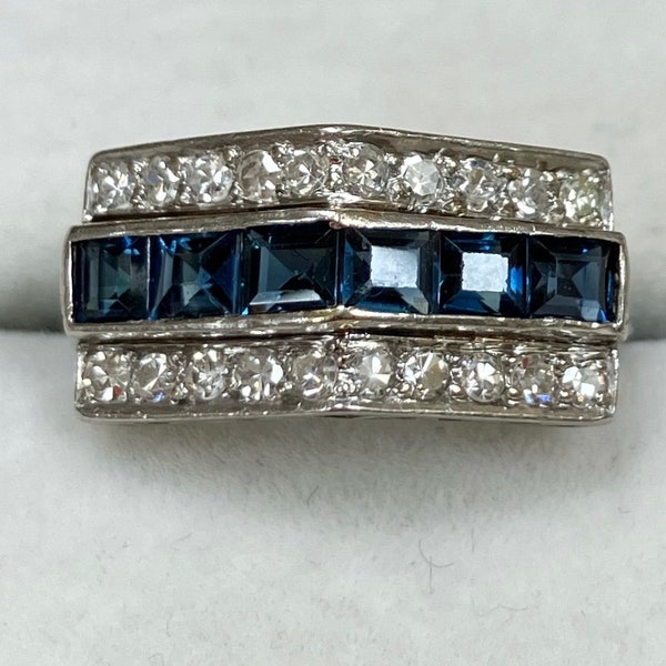 Antique Art Deco Sapphire & Diamond Platinum Ring - Size K