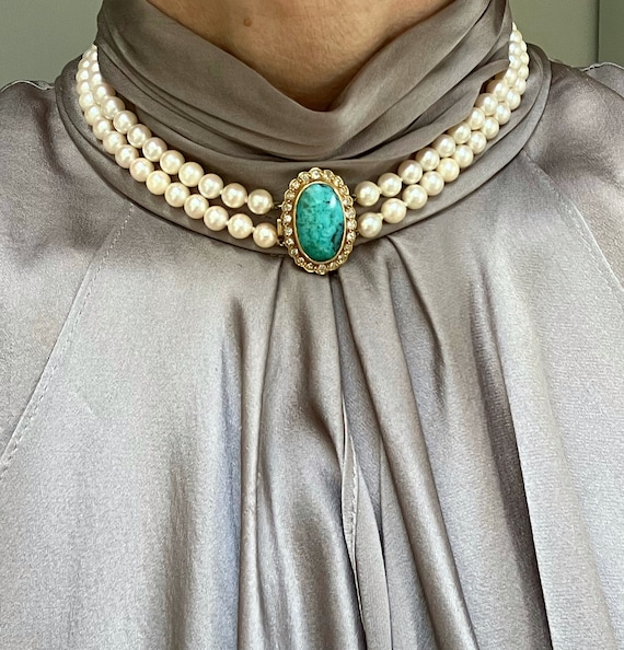 Vintage Double Strand Cultured Pearl Choker Neckl… - image 1