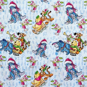 Caroon Christmas Winnie Cotton Fabric Printed Plain Sewing Cloth 57Inch x 1/2 Yard 100% cotton