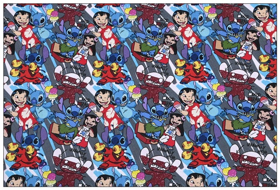 Caroon Disney Lilo Stitch Cotton Fabric Printed Plain Sewing Cloth