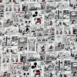 Tessuto di cotone stampato con motivo a cartoni animati Disney Mickey Minnie, semplice, da cucire, 43 pollici x 1/2 iarda