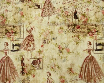 Vintage stoffen damesstof katoenen stof bedrukt effen naaidoek 57 inch x 1/2 werf 100% katoen