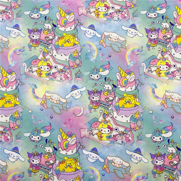 Tela de algodón estampada con dibujos animados de Sanrio Hello Kitty My Melody, lisa, para coser, 57 pulgadas x 1/2 yarda, 100 % algodón