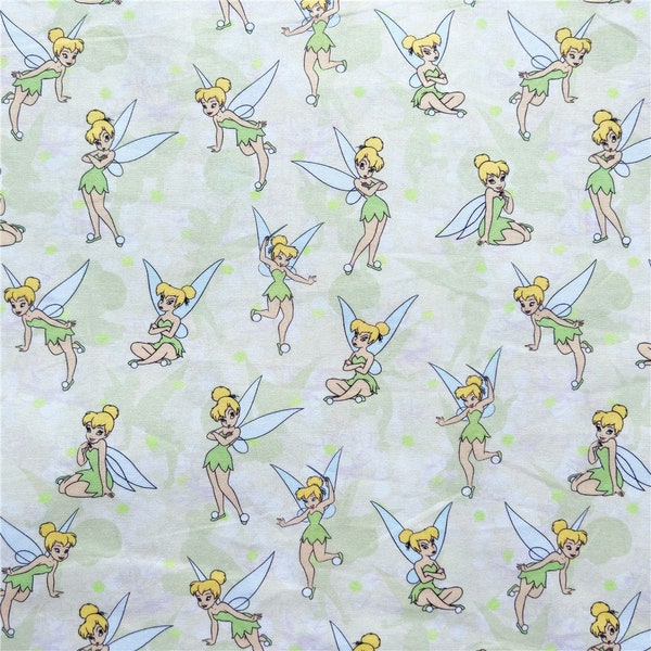 Tissu en coton imprimé fée clochette dessin animé uni, 43 po. x 1/2 yard