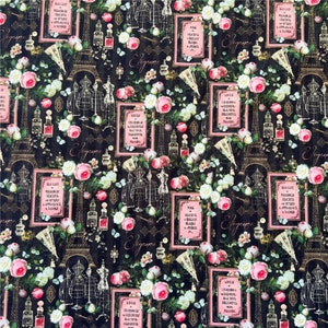 Tecido vintage floral tecido de algodão impresso pano de costura simples 57 polegadas x 1/2 jarda 100% algodão