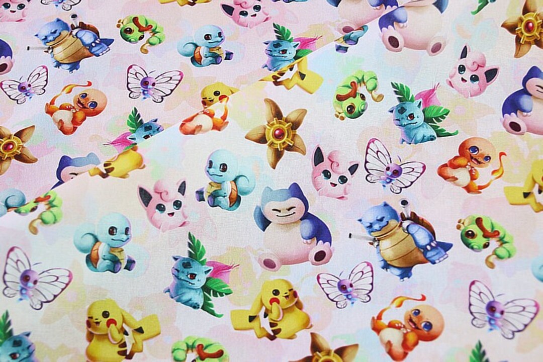 Caroon Pokemon Cotton Fabric Pocket Monster Printed Plain Etsy