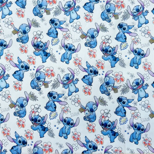 Caroon Disney lilo Stitch tissu en coton imprimé tissu à coudre uni 57 pouces x 1/2 yard 100 % coton