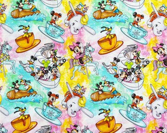 Cartoon Mickey Minnie Dumbo Cotton Fabric Printed Plain Sewing Cloth 43Inch x 1/2 Yard