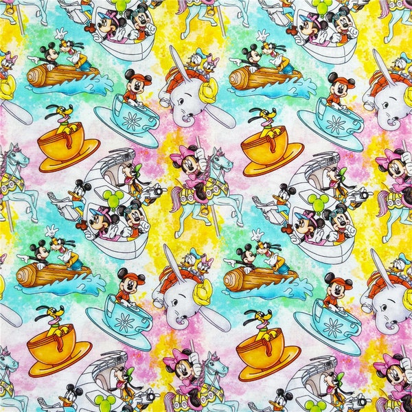 Cartoon Mickey Minnie Dumbo Cotton Fabric Printed Plain Sewing Cloth 43Inch x 1/2 Yard