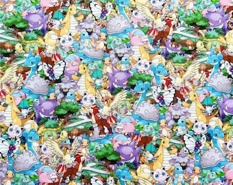 Tela de algodón con estampado de dibujos animados, diseño de monstruo de bolsillo, 43 pulgadas x 1/2 yarda, 100 % algodón