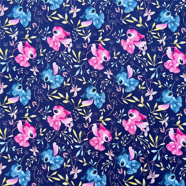 Caroon Disney lilo Stitch Cotton Fabric Printed Plain Sewing Cloth 57Inch x 1/2 Yard 100% cotton