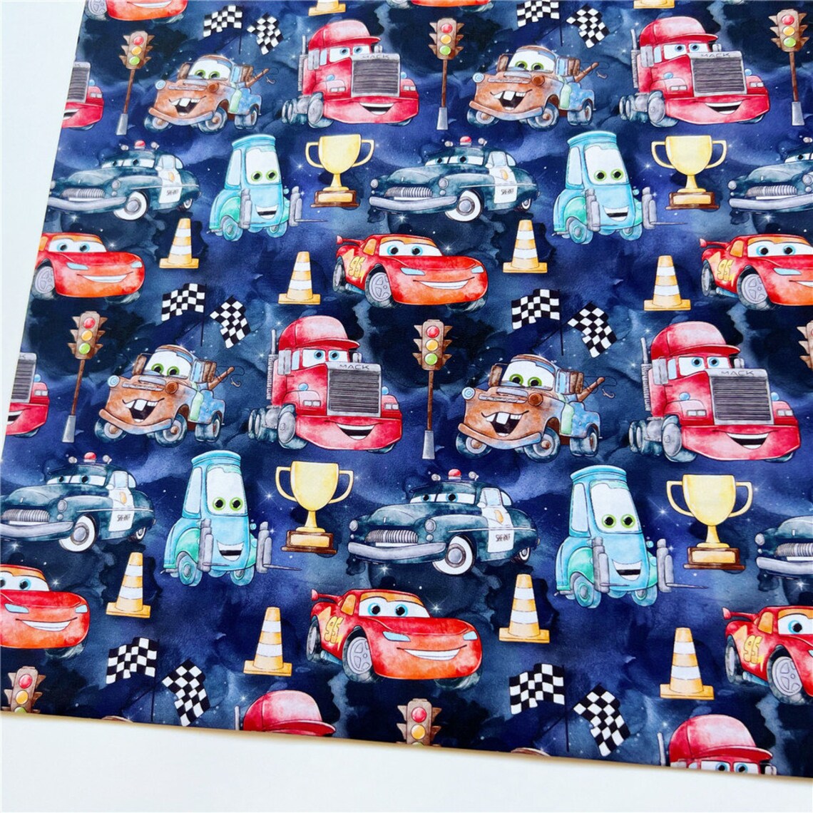 Caroon Lightning Mcqueen Cotton Fabric Printed Plain Sewing Etsy