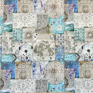 Vintage Stoff Mond Stoff Baumwollstoff Bedruckt Schlichtes Nähtuch 145cm x 1/2 Yard 100% Baumwolle