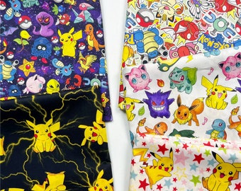 Tissu en coton Pokemon Cartoon imprimé monstre de poche, tissu d'animation uni à couture 57 pouces x 1/2 yard 100 % coton