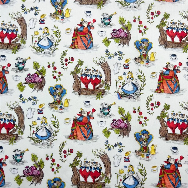 Caroon Disney Fabric Alice in Wonderland Fabric Cotton Fabric Printed Plain Sewing Cloth 57Inch x 1/2 Yard 100% cotton