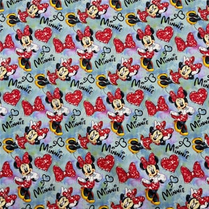 Caroon Disney Fabric Minnie Mouse Fabric Cotton Fabric Printed Plain Sewing Cloth 57Inch x 1/2 Yard 100% cotton