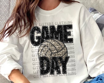 VOLLEYBALL GAME DAY faux glitter png,  faux embroidery, faux sequins png digital file for sublimation, direct to film, Feminine Volleyball