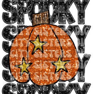 GLITTER SPOOKY SEASON Pumpkin faux embroidery, faux sequins, faux glitter Spooky Season, Faux Glitter Halloween, Sequins Pumpkin Halloween