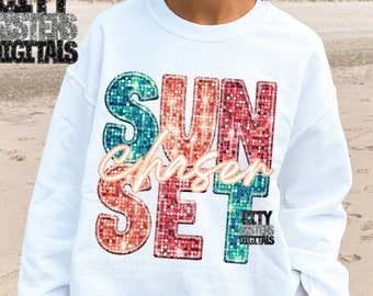 GLITTER SUNSET CHASER png, summer vibes png, beach png, summer png, beach vibes png, glitter summer png, retro summer png, boho summer png