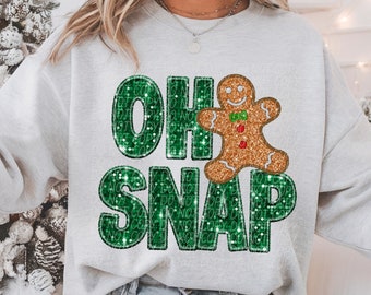 OH SNAP png, green Oh Snap gingerbread png, Christmas glitter png, funny Christmas png, Gingerbread png, Christmas humor png