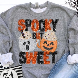 SPOOKY MAAR ZOET glitter digitaal voor sublimatie nad dt png, Halloween nepborduurwerk faux pailletten faux glitter png, Glitter herfst, png