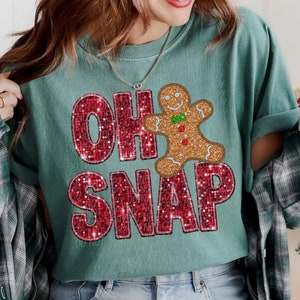 GLITTER OH SNAP png, red Oh Snap faux glitter gingerbread png, gingerbread png, oh snap png, Christmas glitter png, funny Christmas png