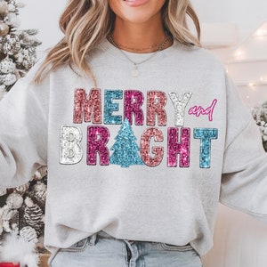 GLITTER MERRY & BRIGHT png, Merry and bright digital, glitter Christmas png, Christmas digital, pretty christmas faux glitter png