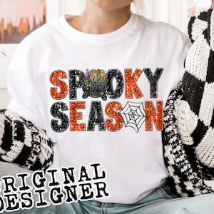 GLITTER SPOOKY SEASON digital for sublimation and dtf png, faux embroidery faux sequins faux glitter halloween png, glitter Halloween png