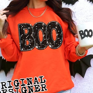 GLITTER BOO HALLOWEEN spooky season faux embroider faux sequins faux glitter, minimalist halloween, retro halloween png, nostalgic halloween