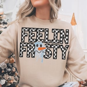 RETRO FEELIN FROSTY png, faux glitter Winter png, christmas png, Snowman png, retro Winter png, Winter digital,