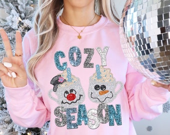 GLITTER COZY SEASON png, glitter Winter png, snowman Christmas cups png, Snowman faux glitter png, hot cocoa png, Christmas png