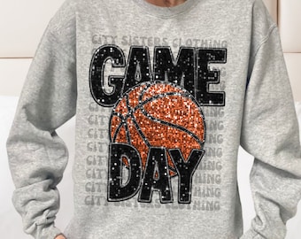 BASKETBALL GAME DAY, faux glitter basketball game day png, basketball mom png, faux sequins basketball png, basketball game day digital file