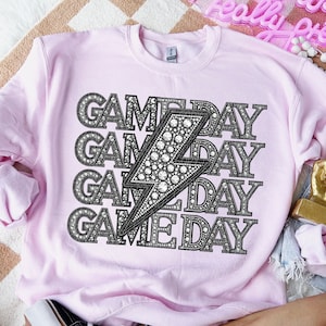 Giorno della partita con strass PNG: ricamo finto, design glitterato (file digitale)