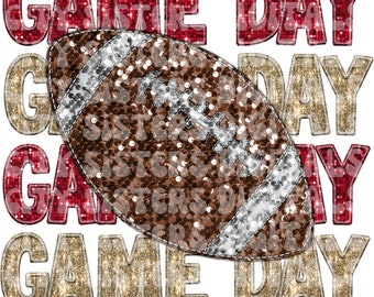 Red and Gold Football Game Day PNG: Faux Embroidery Design (Digital Download)