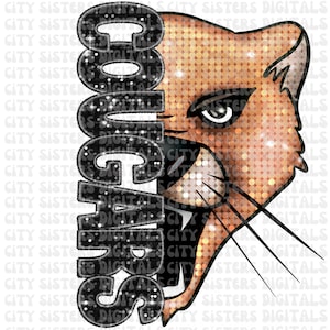 COUGARS MASCOT Faux Glitter png, Cougars school spirit png, faux glitter png, glitter Cougars school spirit, Faux glitter Cougars png