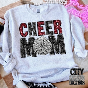CHEER MOM PNG, Cheerleading png, maroon and black glitter cheer mom png, Cheerleading faux embroidery png, digital file for sublimation, dtf