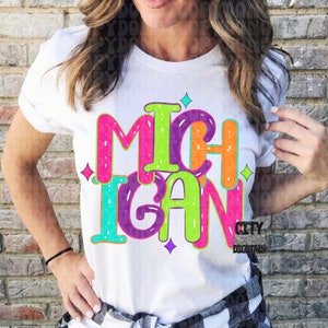 MICHIGAN png - , Neon-Michigan png , Retro-Michigan png , MICHIGAN digital für Sublimation und Dtf, Zustand png