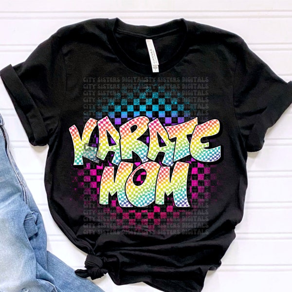 KARATE MOM png, retro karate mom png, 80's png, karate mom digital download, vintage karate mom png, rainbow karate mom png