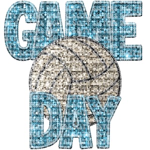 Volleyball Game Day Faux Glitter PNG: Embroidery Sequin Design (Digital Download)