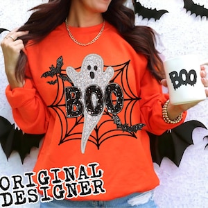 GLITTER HALLOWEEN BOO digital for sublimation and dtf png, ghost boo png, cute spooky season png, faux glitter Halloween png digital file