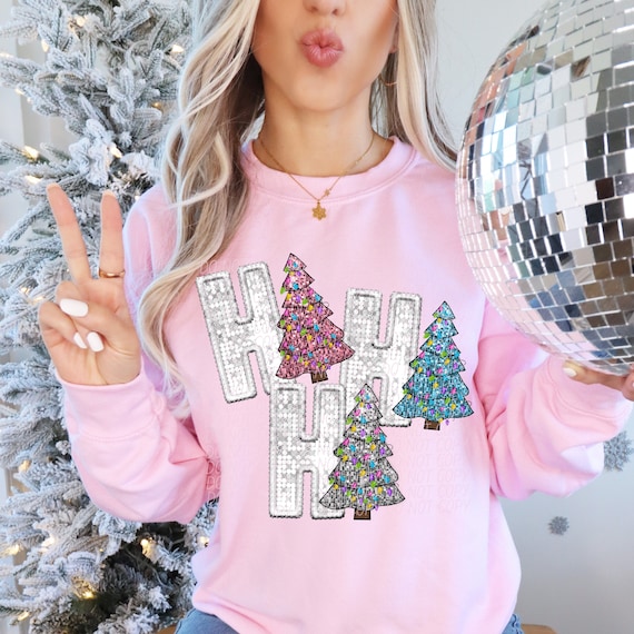 HO HO HO Christmas digital for sublimation & dtf png, Christmas png, faux embroidery faux sequins Christmas png, preppy Christmas png