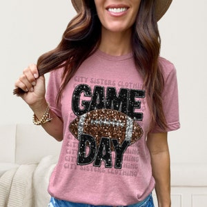 FOOTBALL GAME DAY, faux embroidery sequins png digital file for sublimation, direct to film, Football Mom, Football sister, football glitter